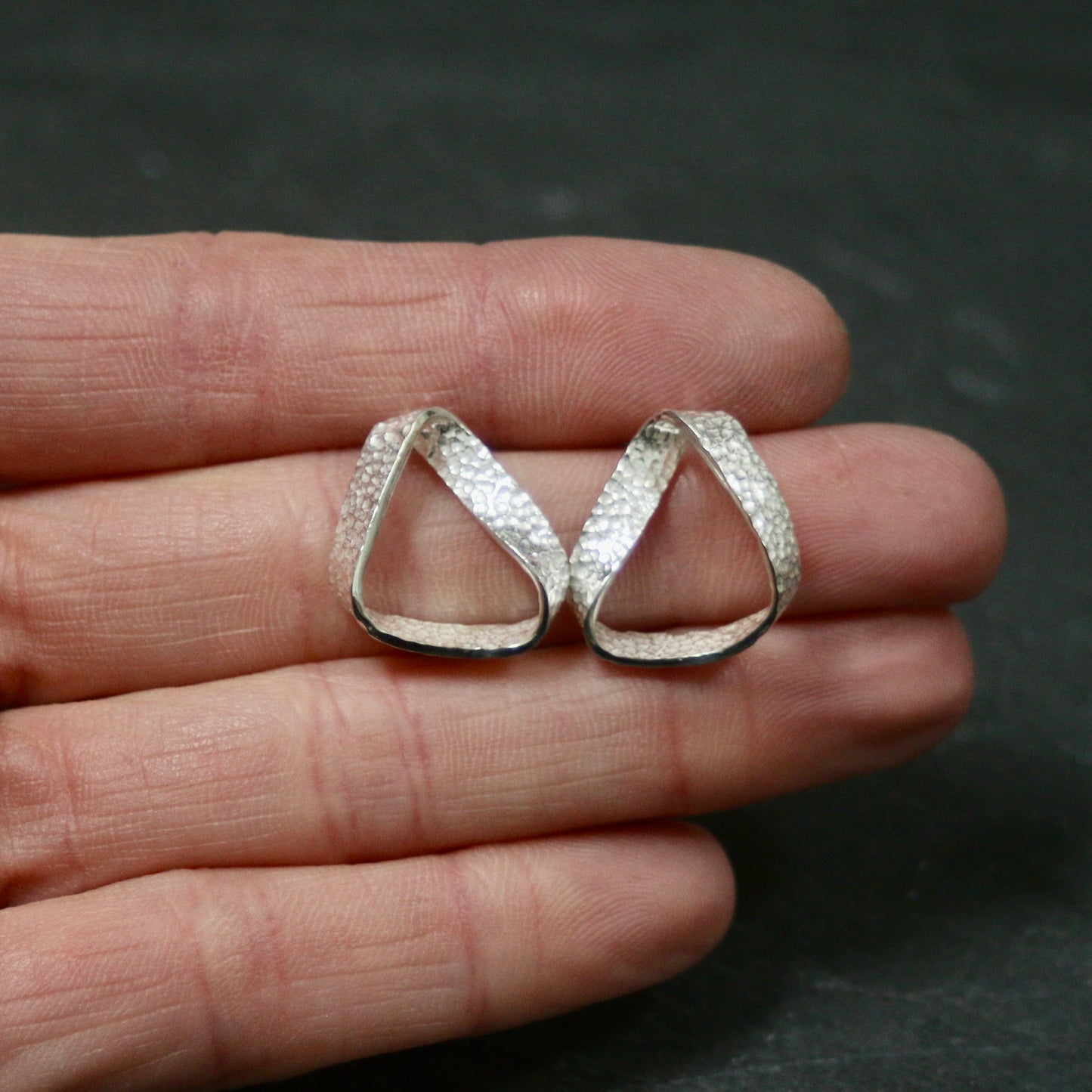 Silver Textured Möbius Twist Ribbon Studs image 5