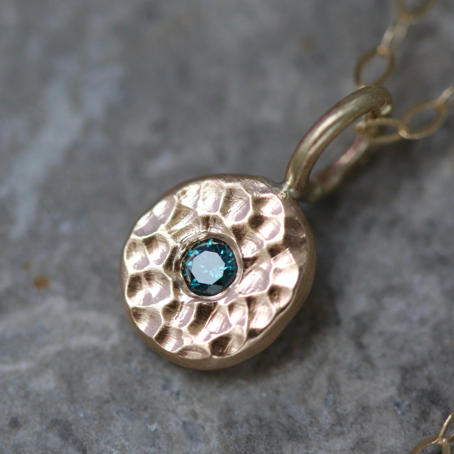 Blue Diamond & Recycled Solid 9ct Yellow Gold Pebble Pendant NecklaceBlue image 5