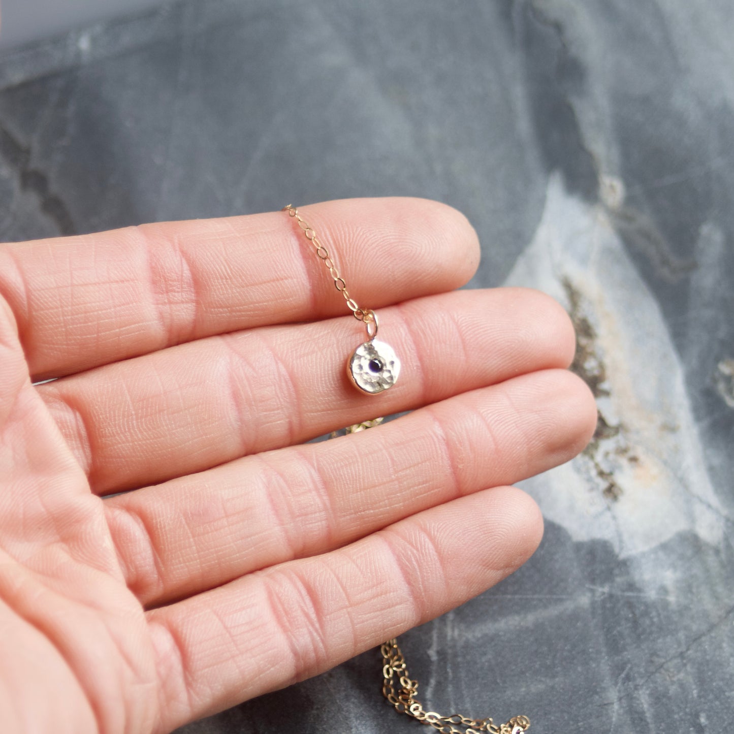 Black Diamond & Recycled Solid 9ct Yellow Gold Pebble Pendant Necklace image 4