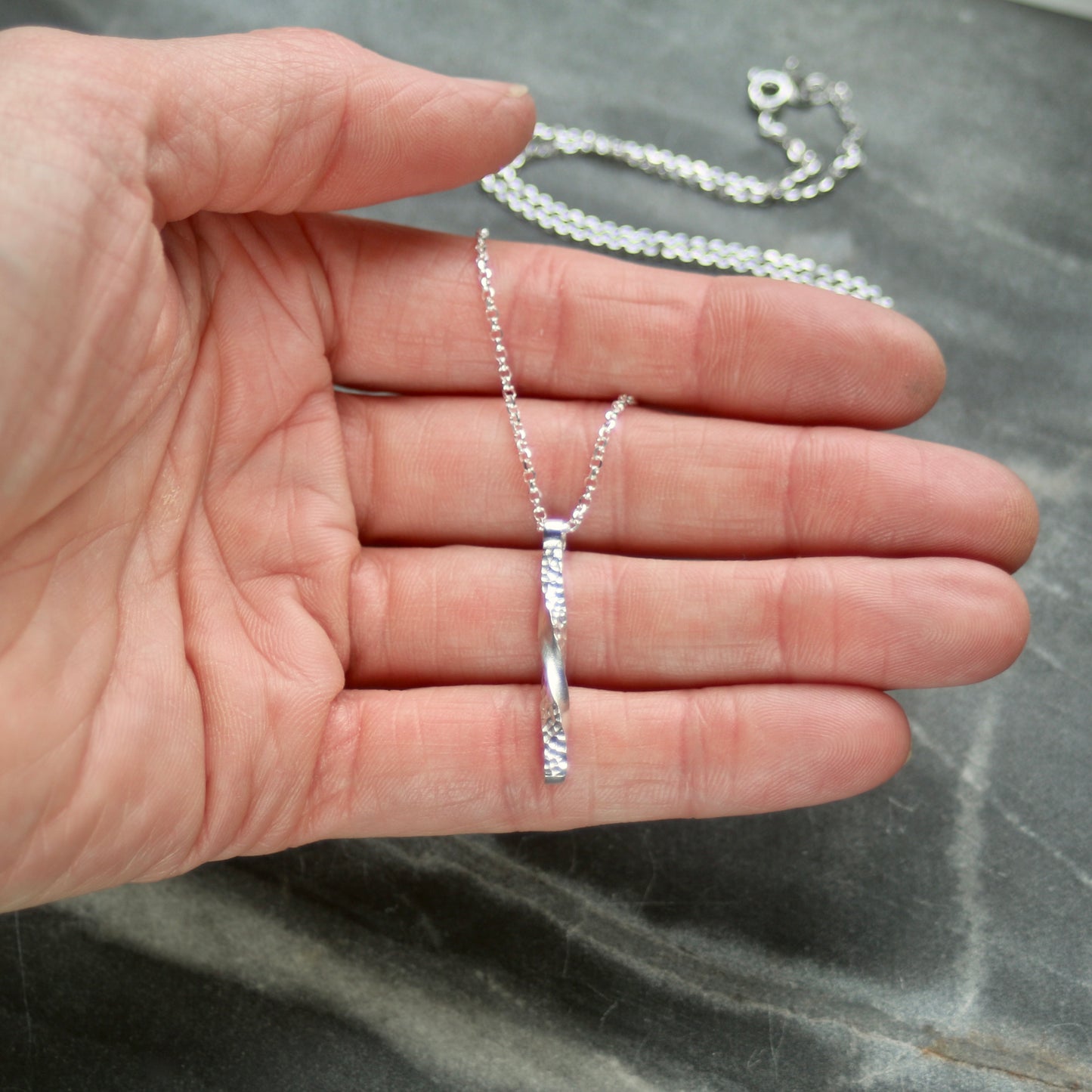 Silver Textured Twist Column Pendant image 5