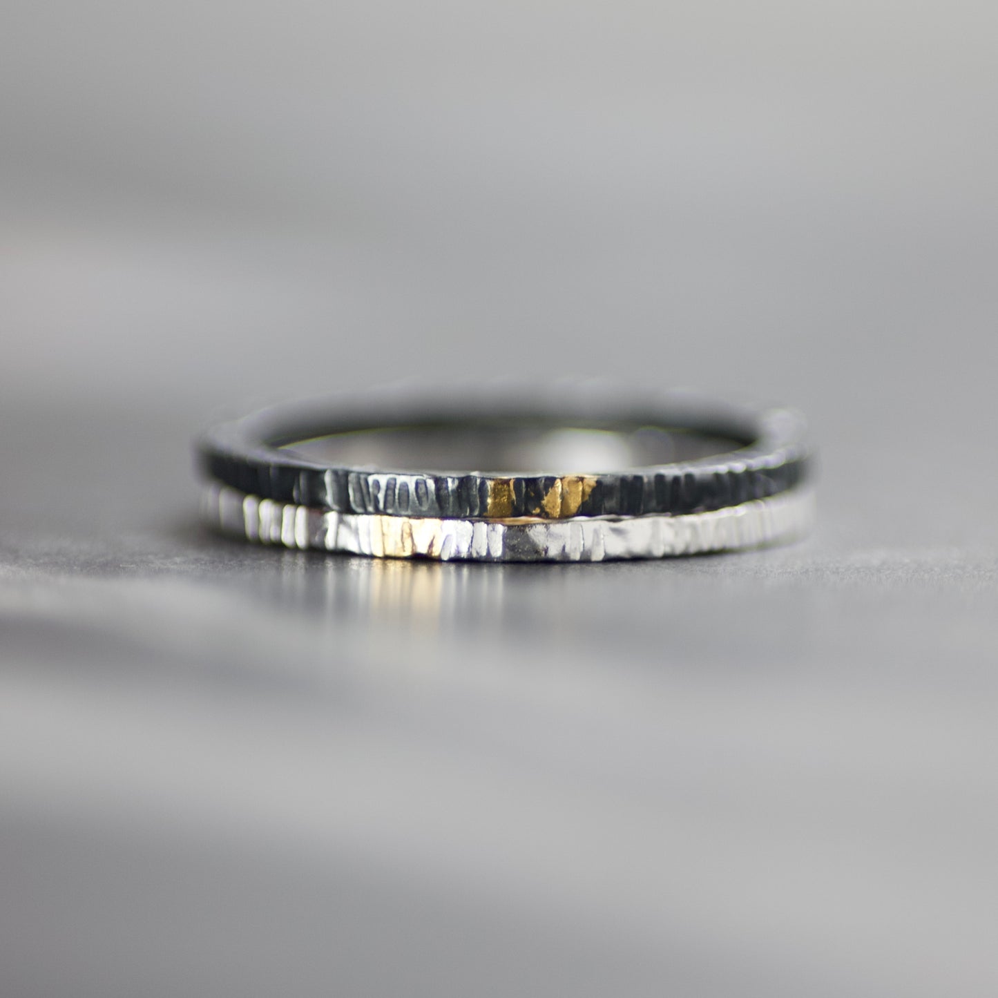 Polished Silver & Gold Linear Textured Skinny Ring image 7