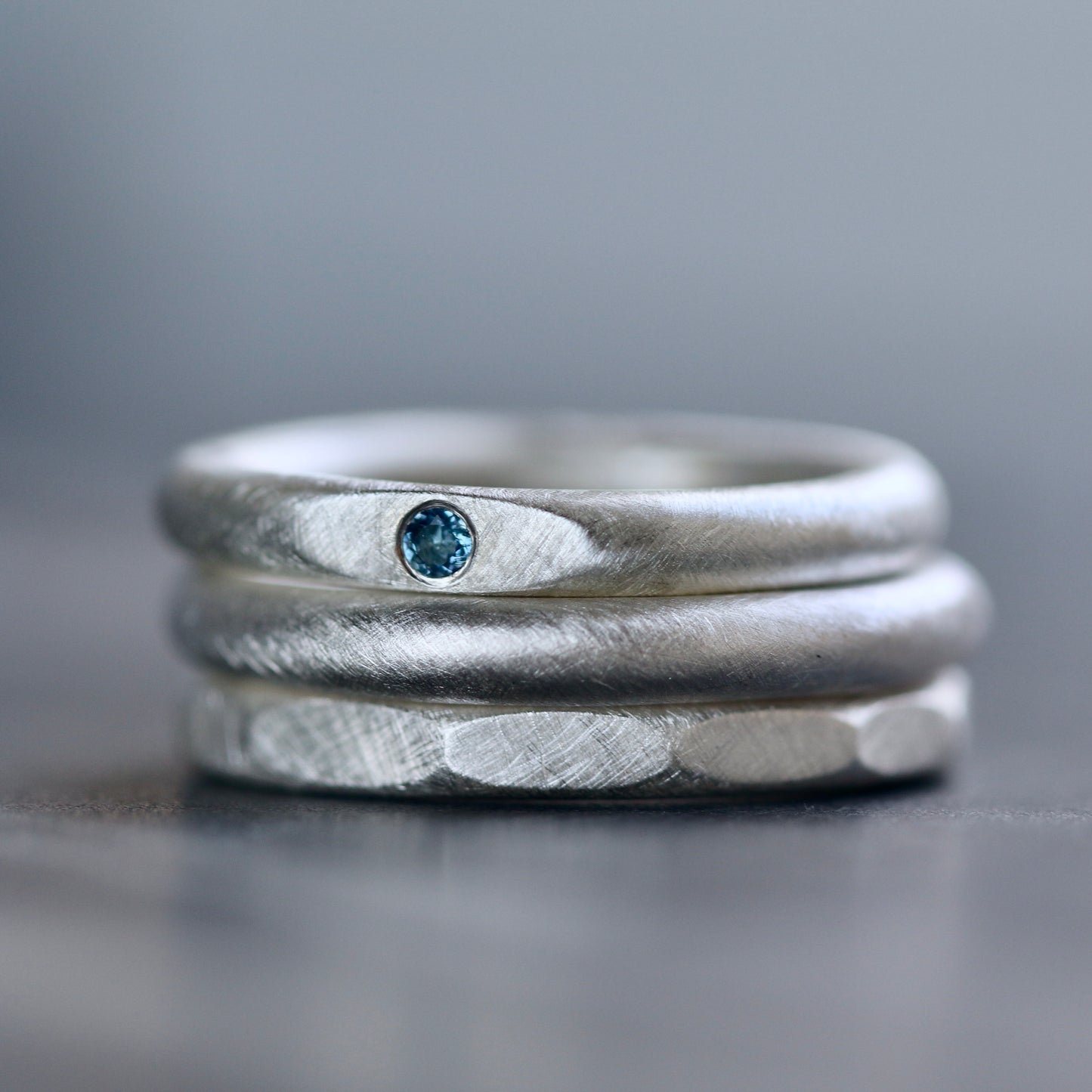 Aquamarine Facet Sterling Silver Band