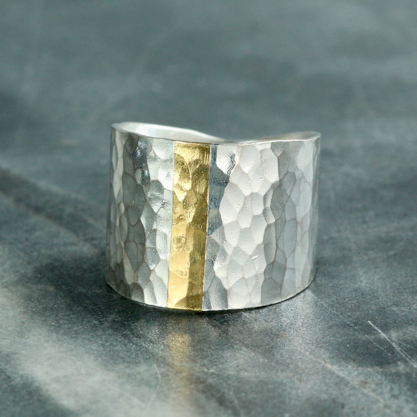 Wide Tapered Hammered Keum Boo Ring (Copy)