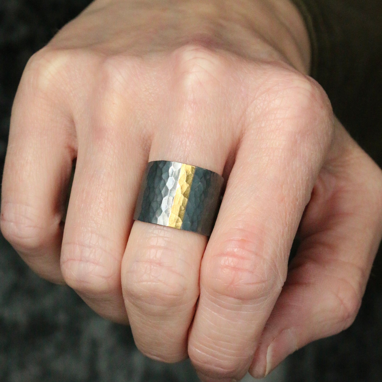 Wide Tapered Hammered Keum Boo Ring