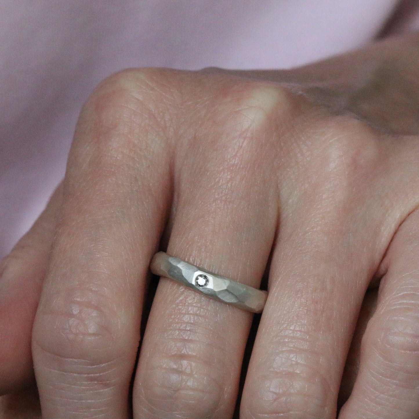 Matte Carved Silver Salt & Pepper Diamond Ring