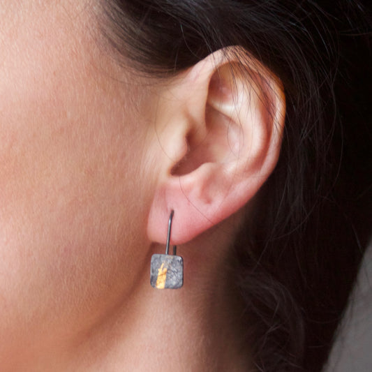 LINEAR Oxidised Square-ish Drop Earrings image 1