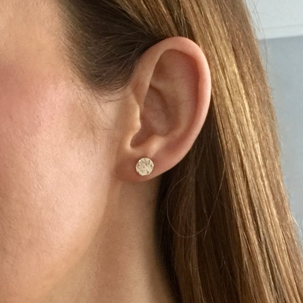 Recycled Solid 9ct Gold Hammered Disc Studs image 6