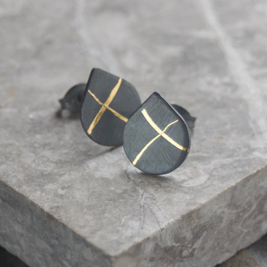 LC Oxidised 10mm X Keum Boo Stud Earrings image 1