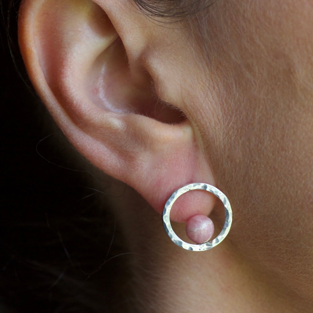 White Pearl And Silver Hoop Studs image 1