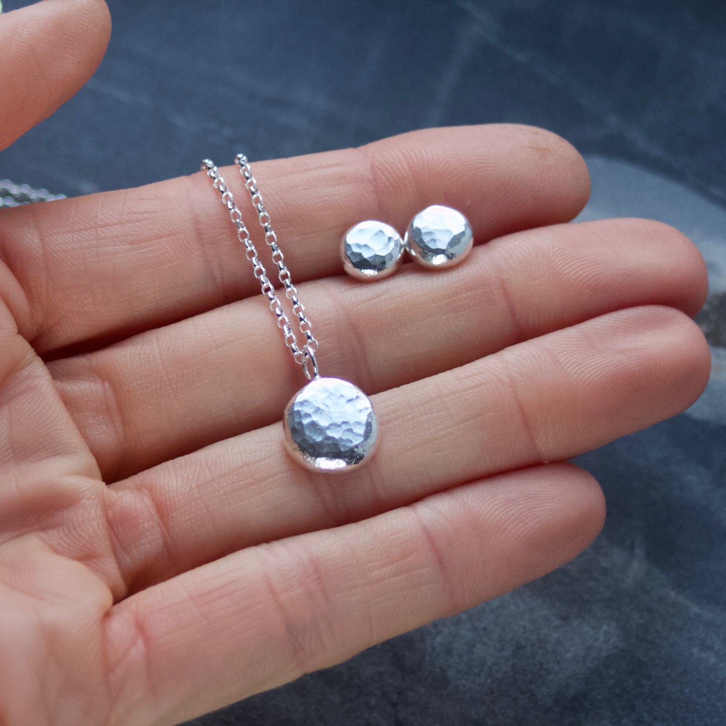 Chunky Hammered Recycled Silver Necklace & Earrings Gift Set image 3