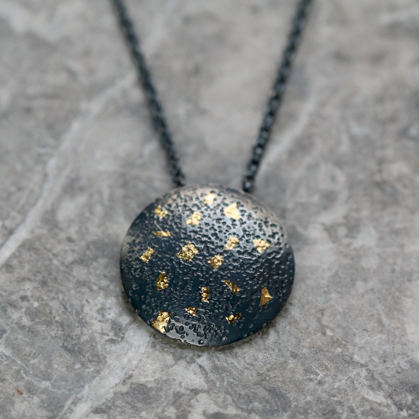 Keum Boo Oxidised Circle Confetti Drop Pendant Necklace image 4