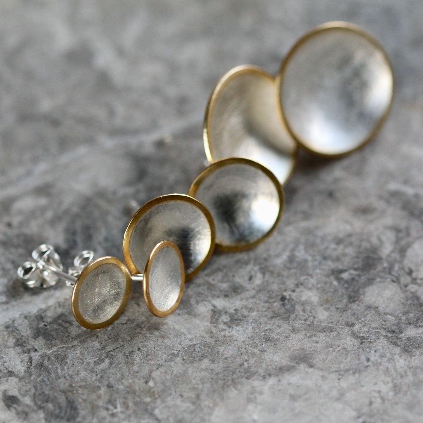 Mini Silver + Gold Concave Disc Studs image 5