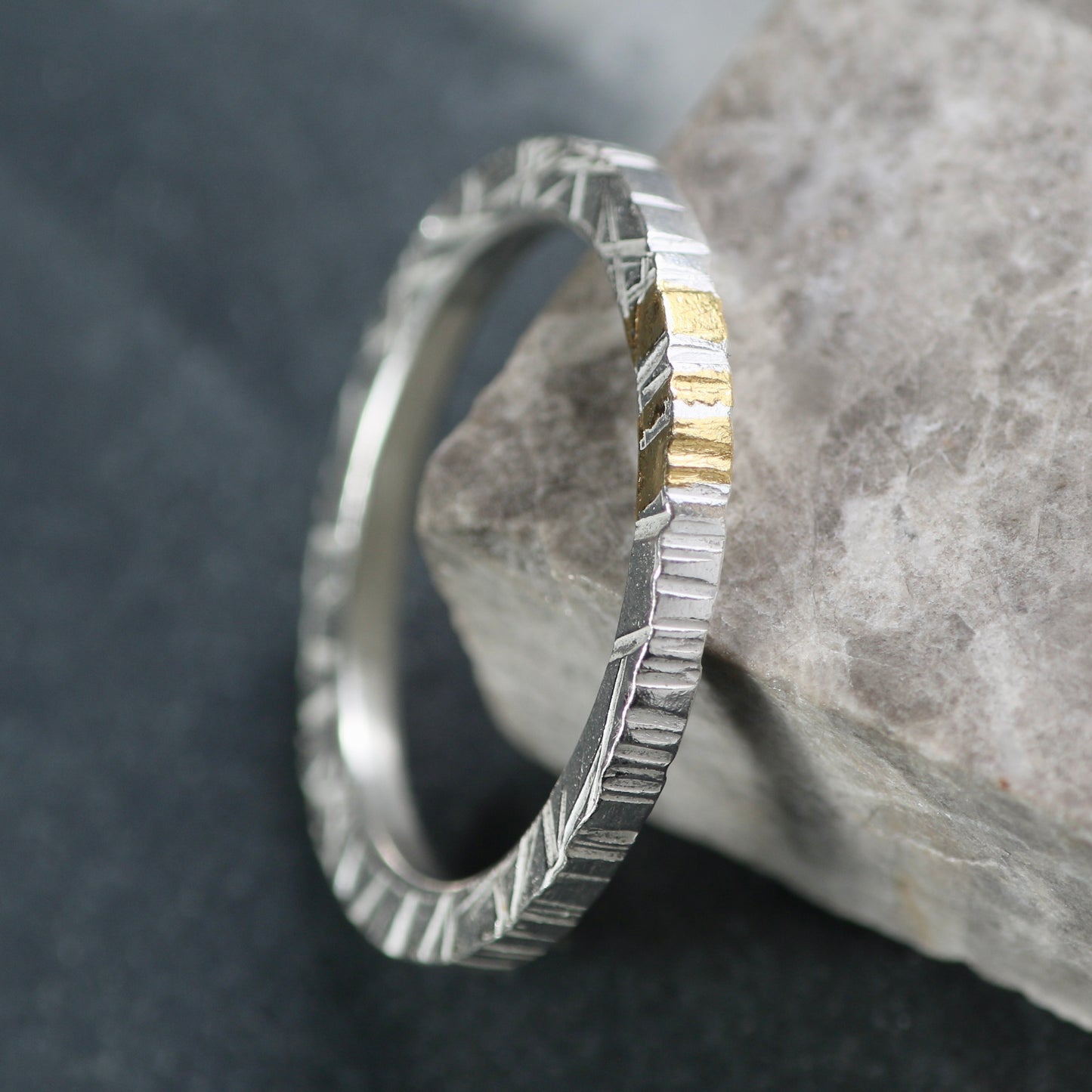 Linear Silver & Gold Textured 2mm Ring image 6