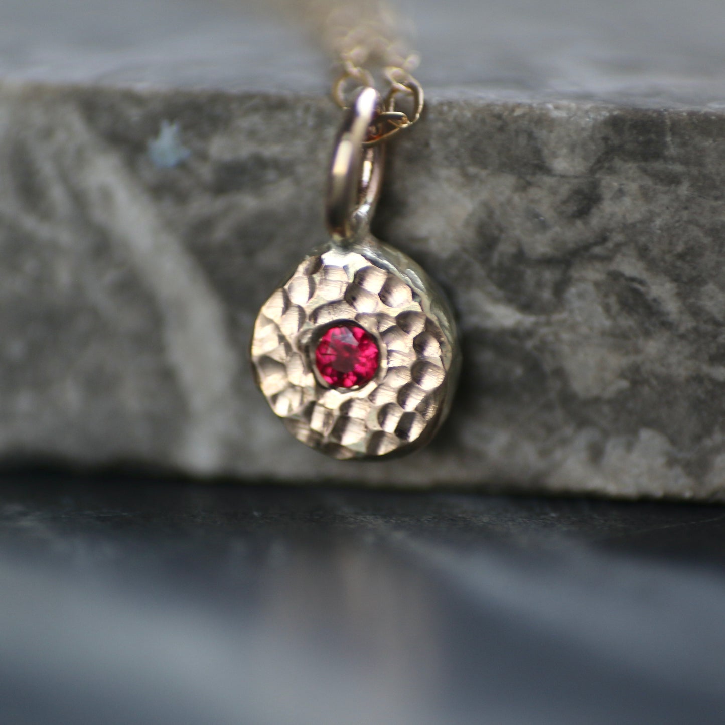 Red Spinel & Recycled Solid 9ct Yellow Gold Pebble Pendant Necklace image 1