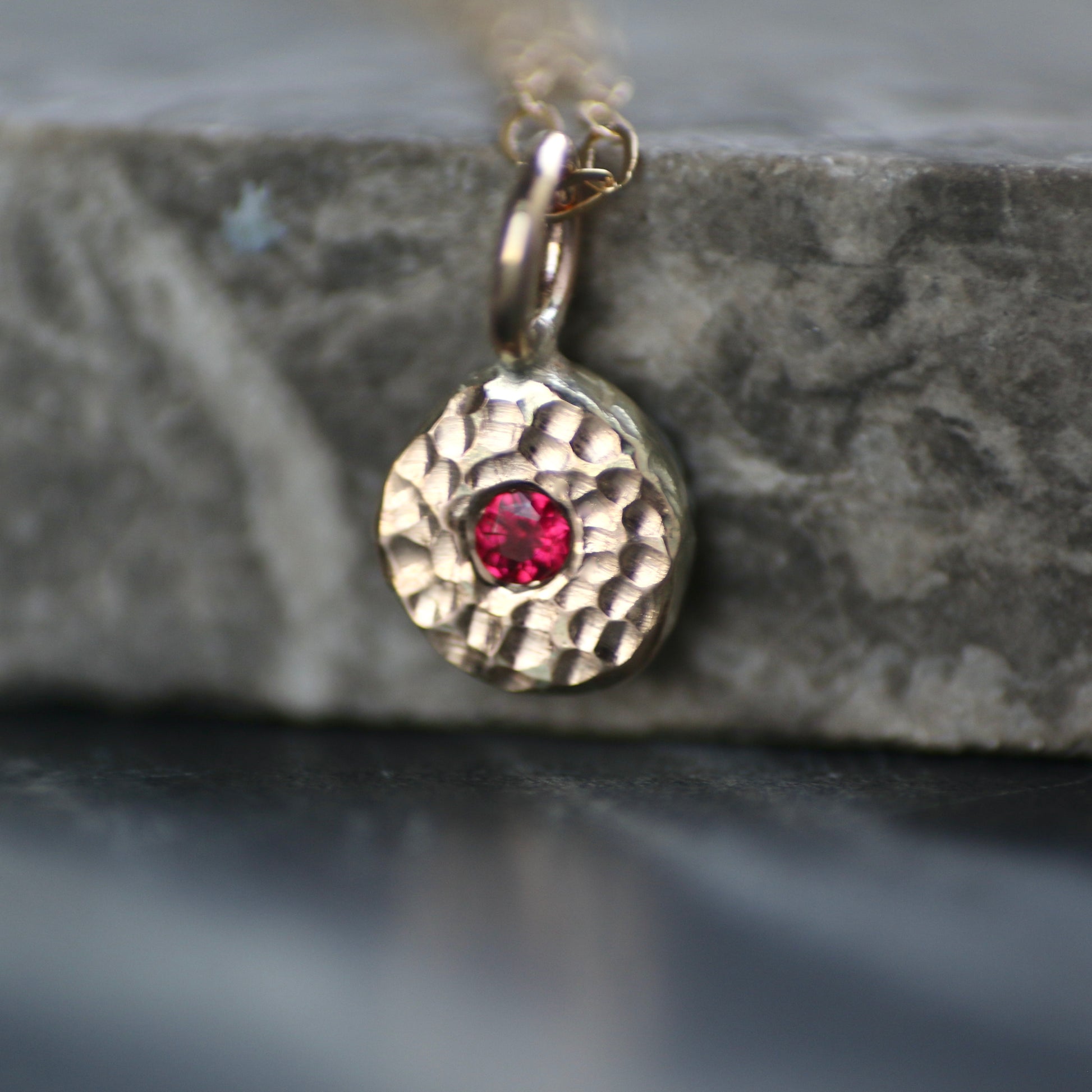 Red Spinel & Recycled Solid 9ct Yellow Gold Pebble Pendant Necklace image 1