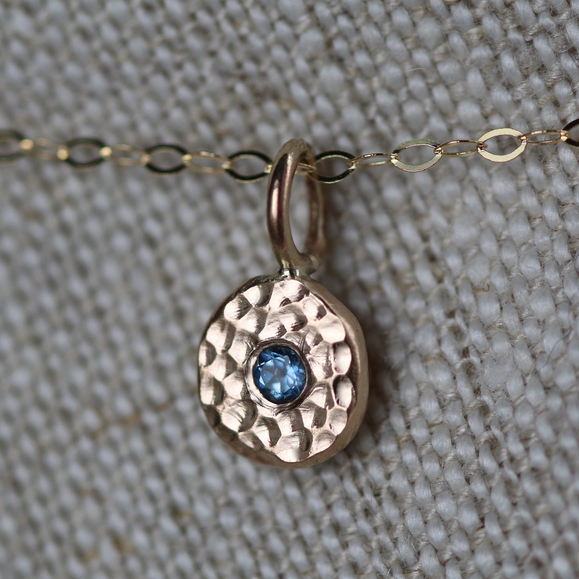 Aquamarine & Recycled Solid 9ct Yellow Gold Pebble Pendant Neckla image 3