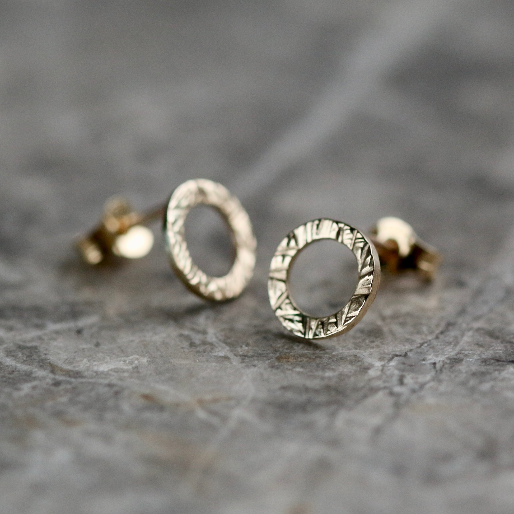 Solid Mini Linear Textured 9ct Yellow Gold Halo Studs image 1