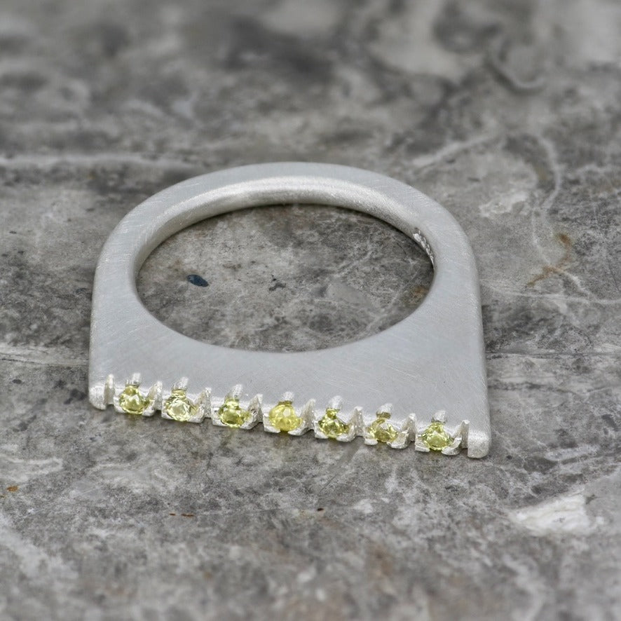 Yellow Sapphire Diagonal Pavé Slice Ring image 4