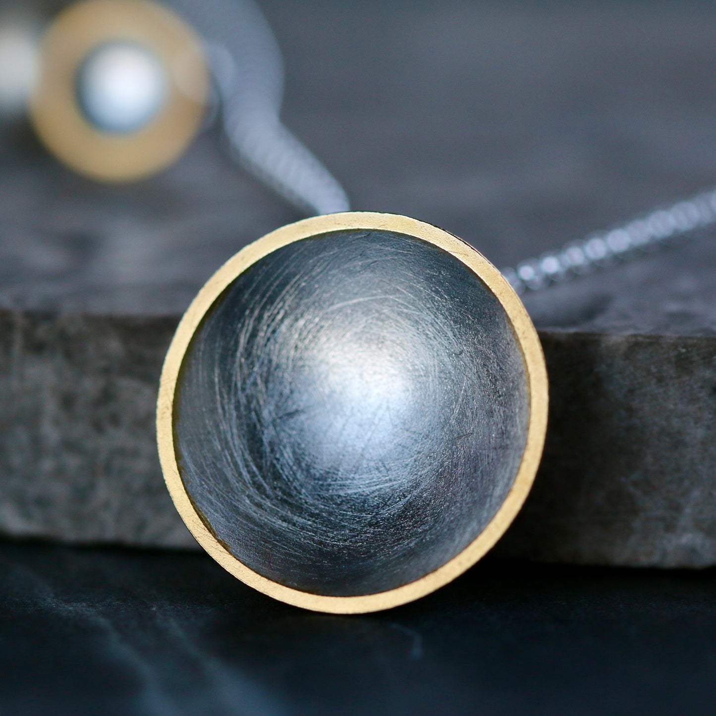 Silver + Gold Concave Pendant Necklace image 0