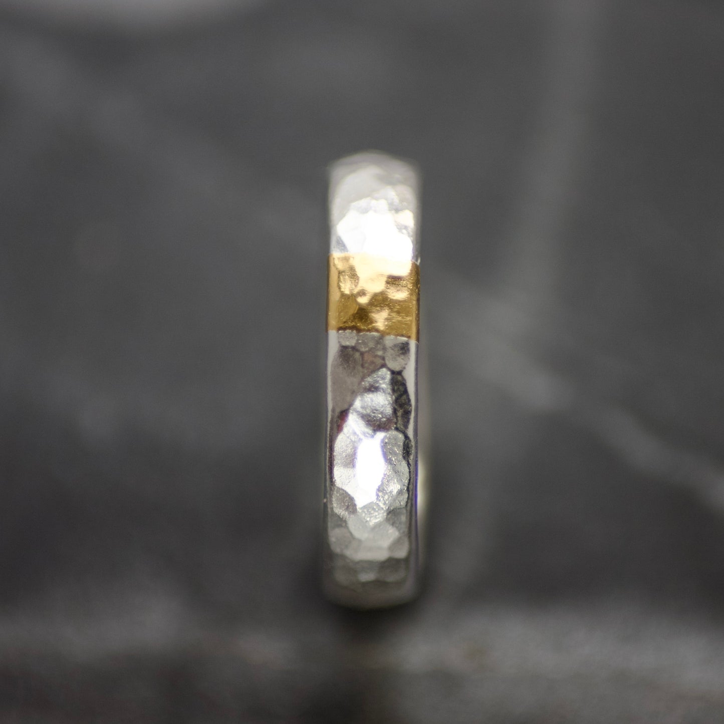 Hammered Silver & Gold Textured 4mm Ring image 3