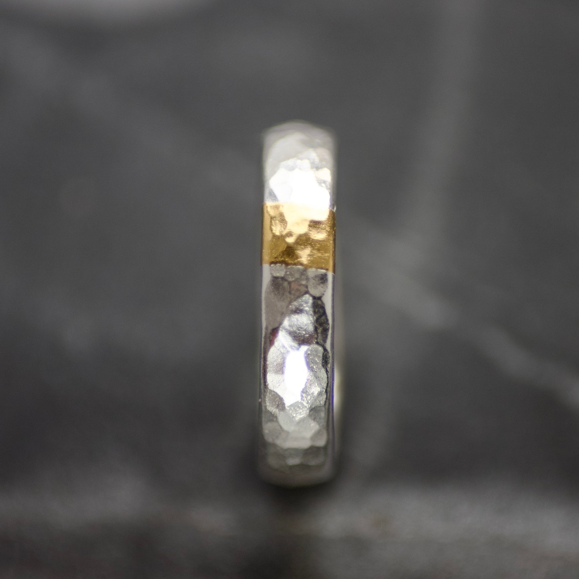 Hammered Silver & Gold Textured 4mm Ring image 3