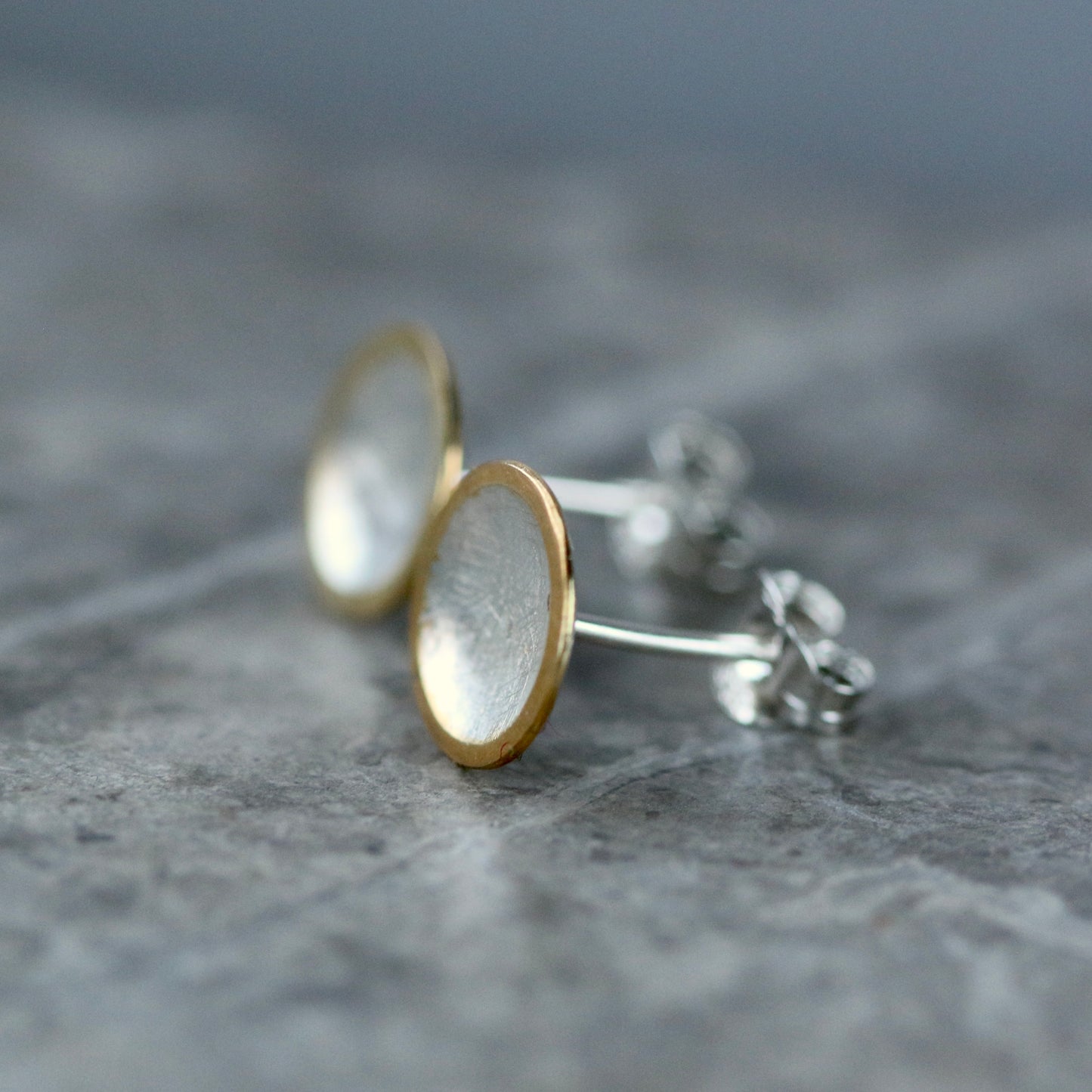 Mini Silver + Gold Concave Disc Studs image 1