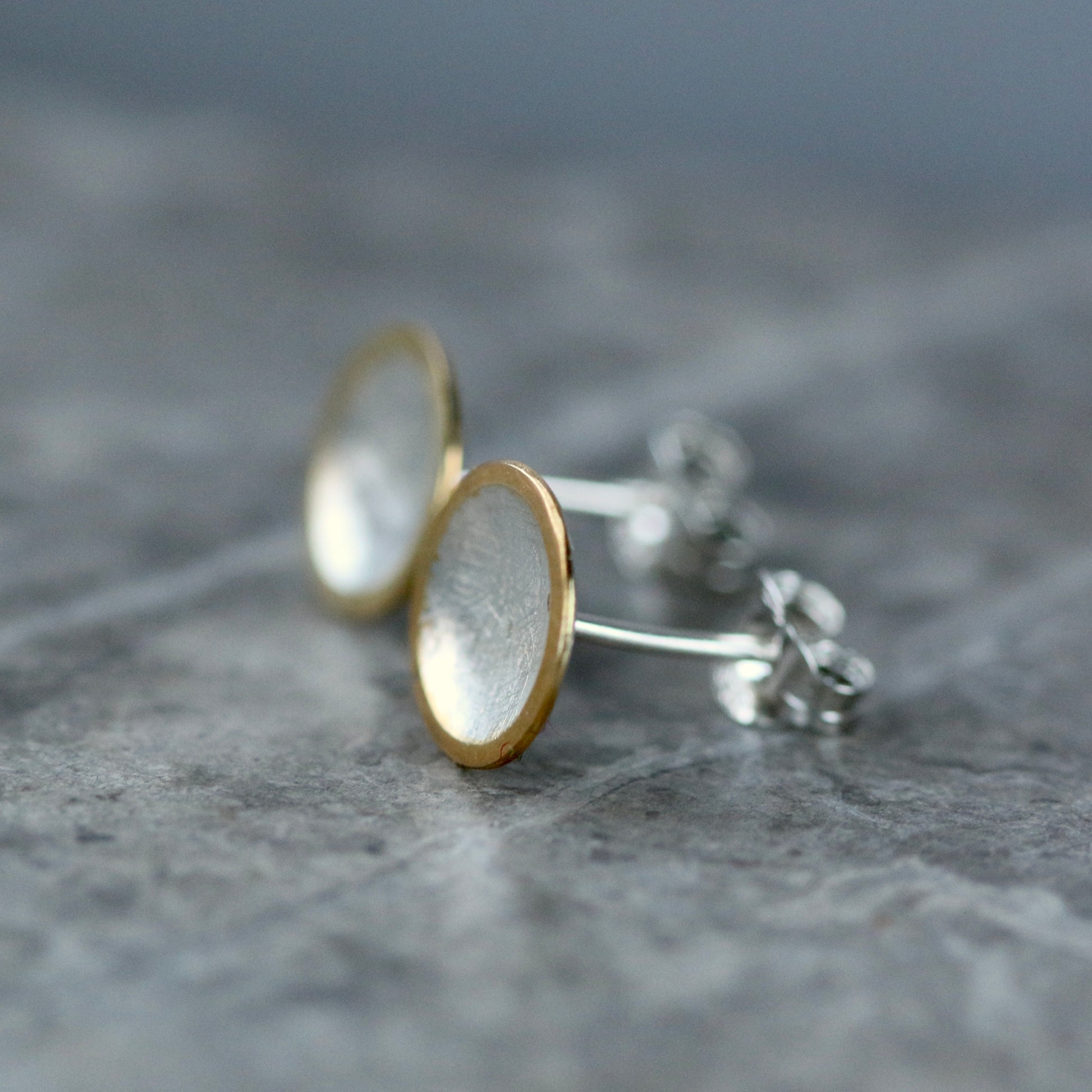 Mini Silver + Gold Concave Disc Studs image 1