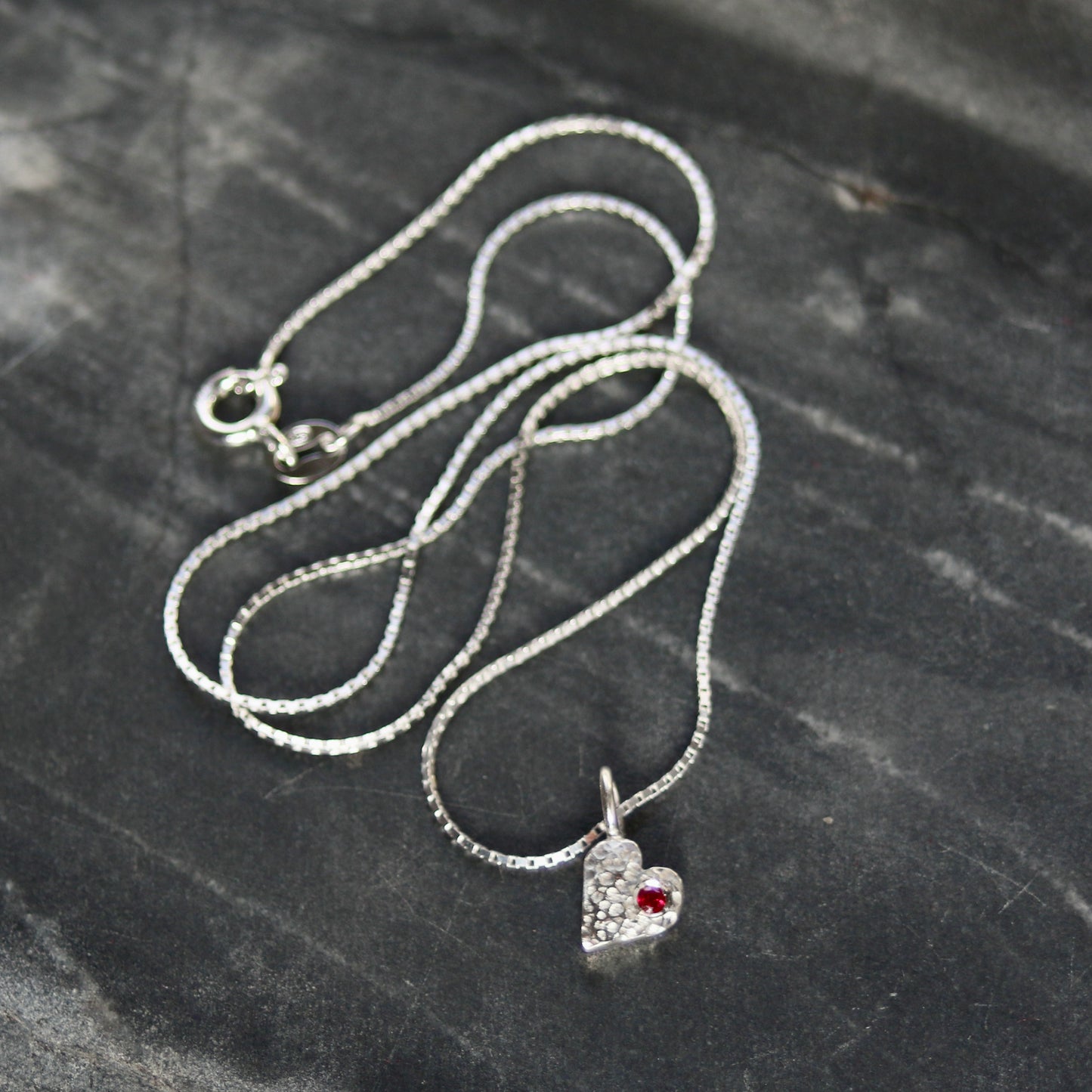 Ruby & Recycled Solid Silver Heart Pendant Necklace image 3