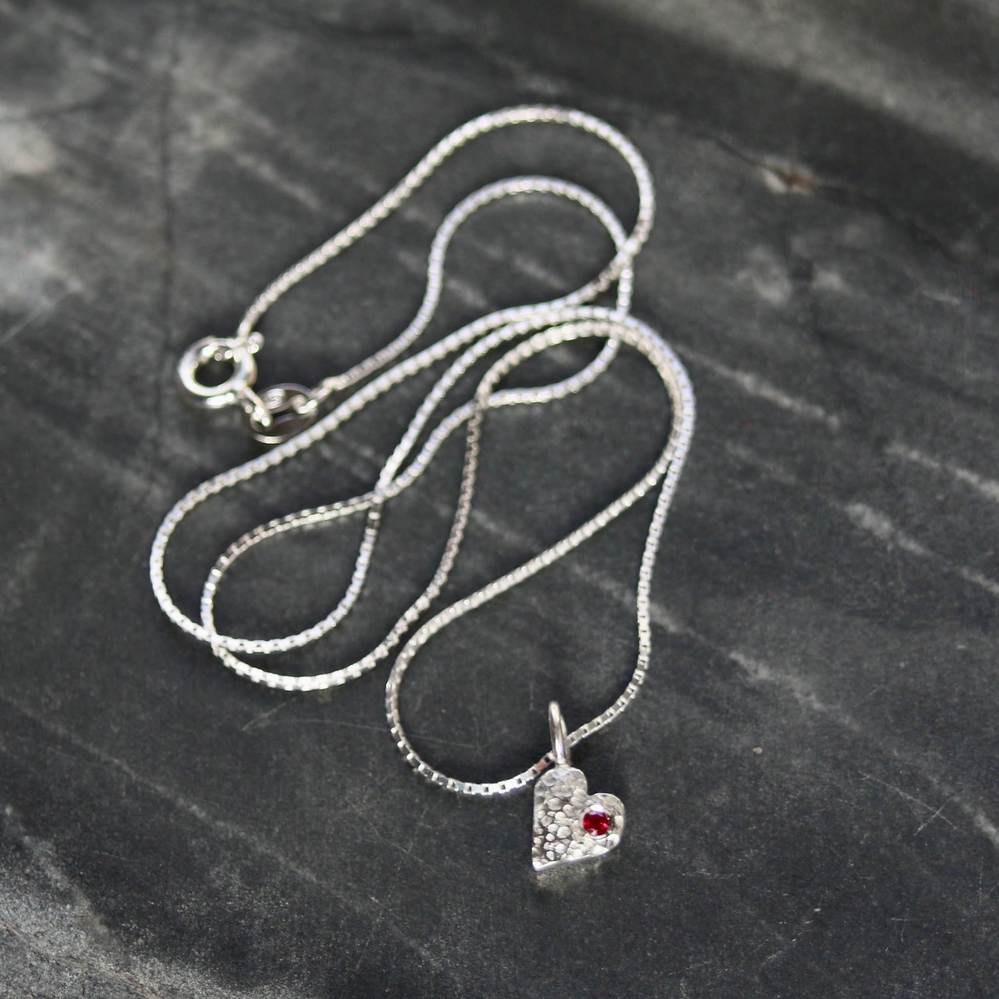 Ruby & Recycled Solid Silver Heart Pendant Necklace image 3