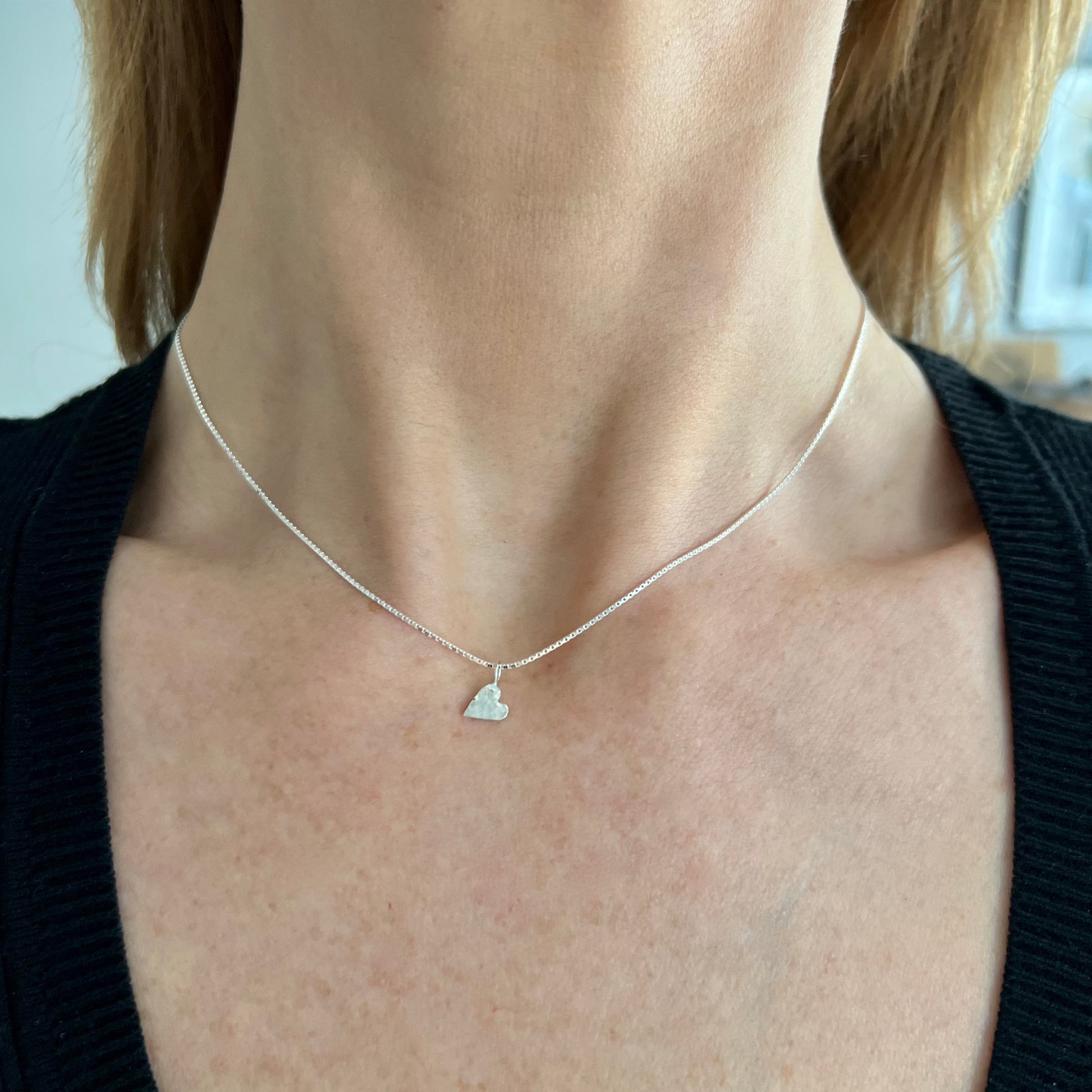 Solid Hammered Sterling Silver Heart Necklace image 6