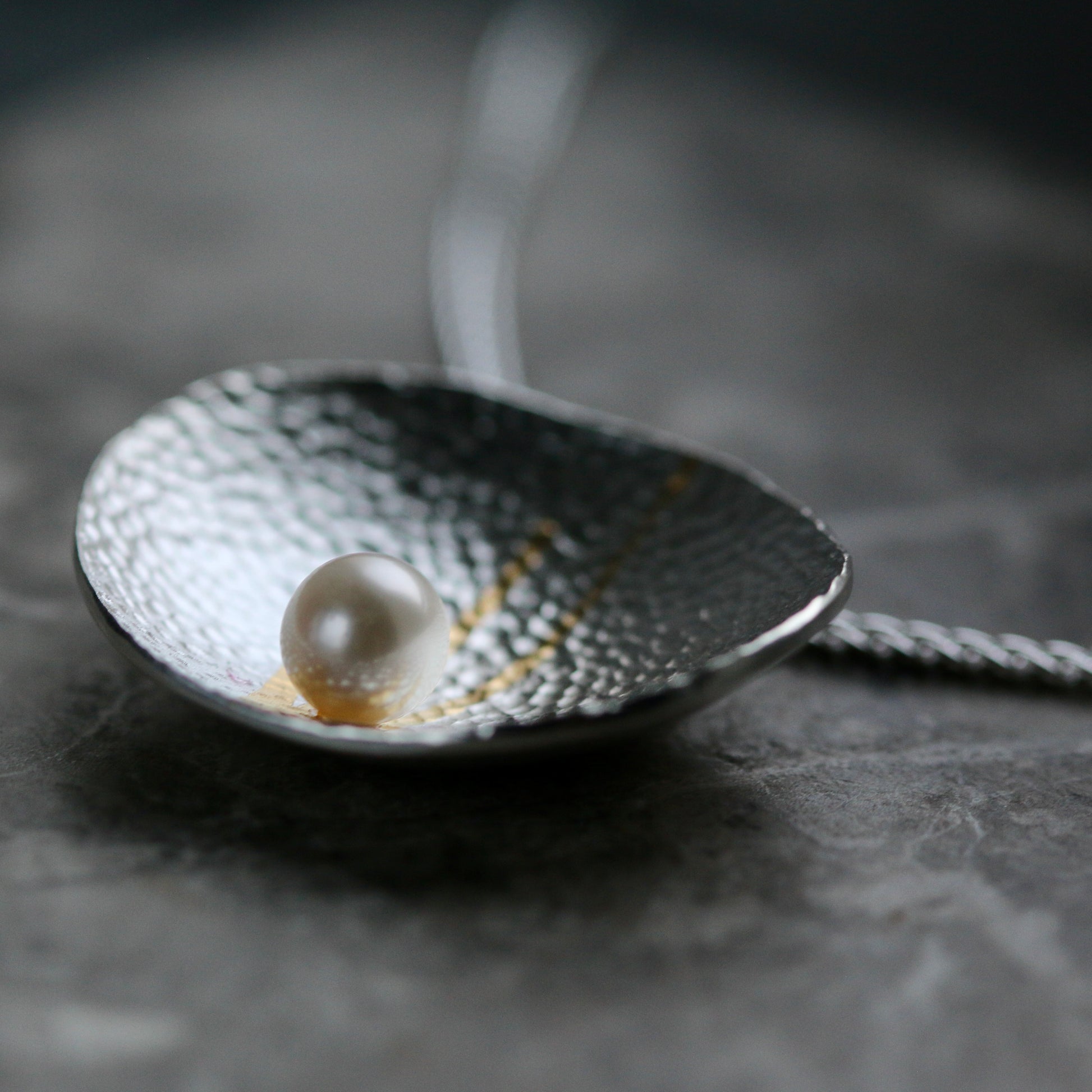 Silver and Gold Keum Boo & Pearl Pendant Necklace image 1