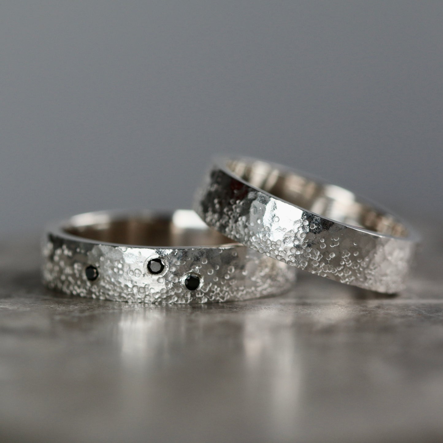 Silver Stipple 3 Black Diamond Ring image 3