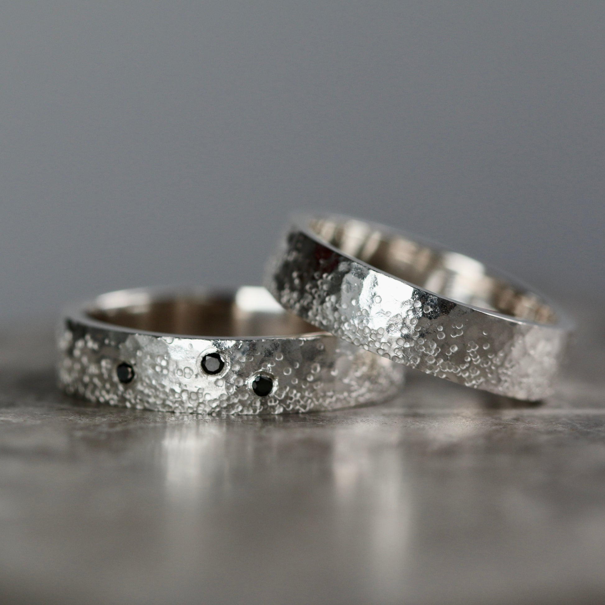 Silver Stipple 3 Black Diamond Ring image 3