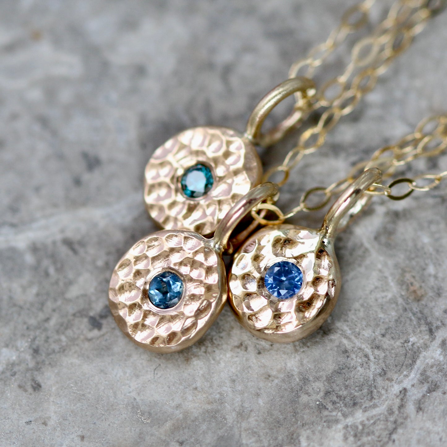 Blue Sapphire & Recycled Solid 9ct Yellow Gold Pebble Pendant Necklace image 5