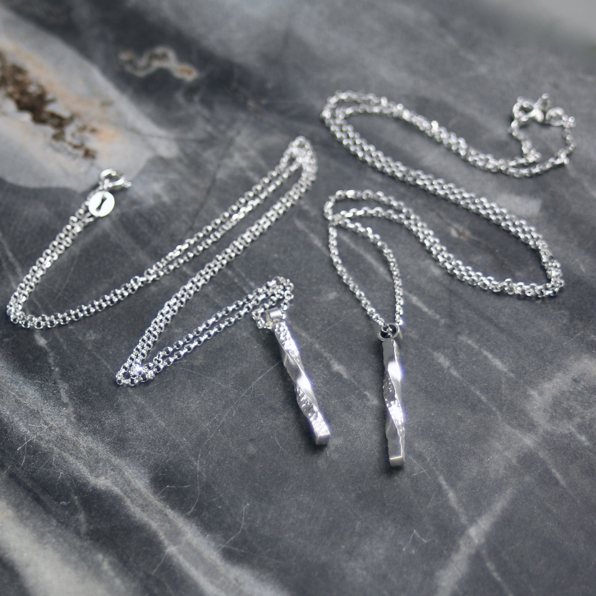 Silver Textured Twist Column Pendant image 4