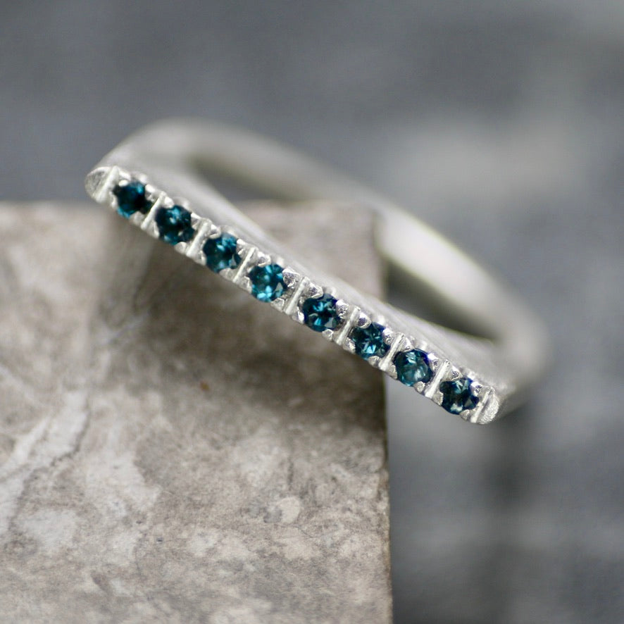 Blue Sapphire Horizontal Pavé Slice Ring image 1