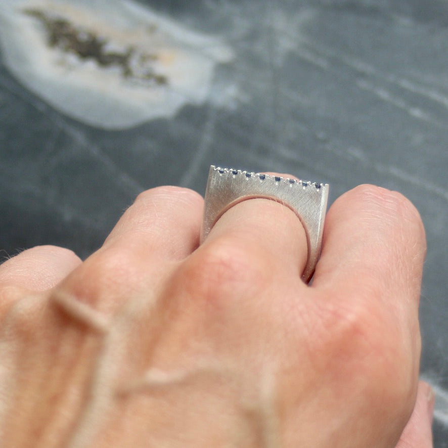 Blue Sapphire Horizontal Pavé Slice Ring image 3