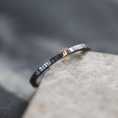 Oxidised Silver & Gold Linear Textured Skinny Ring image 6