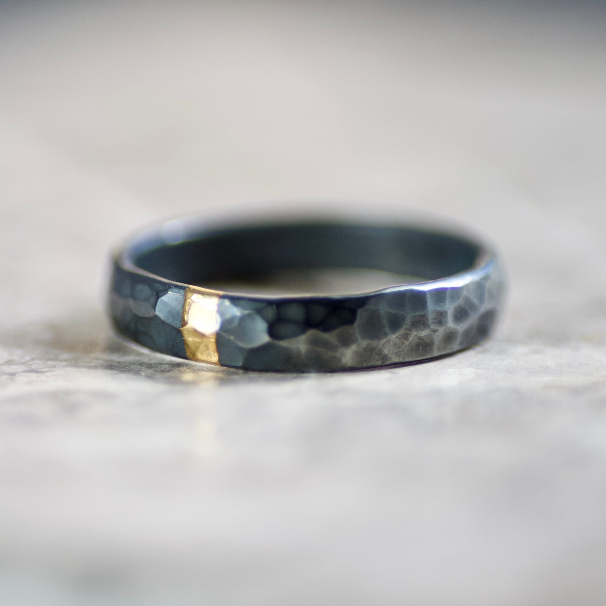 Hammered Oxidised Silver & Gold Textured 4mm Ring image 1