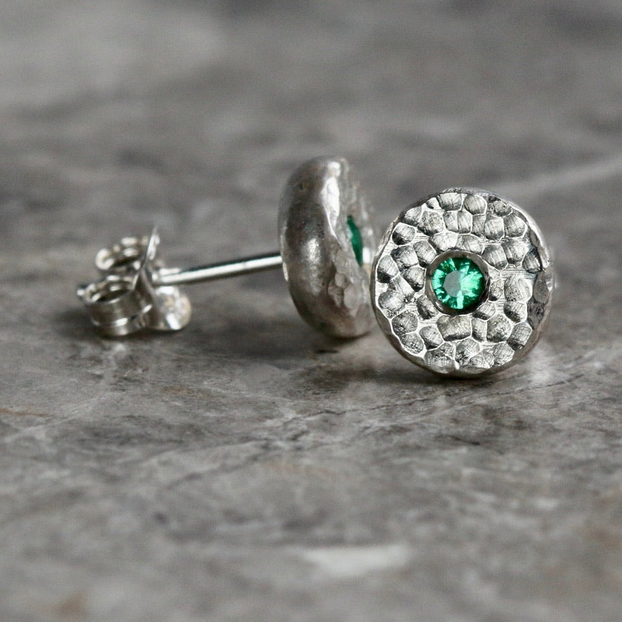 Emerald Solid Silver Pebble Stud Earrings image 2