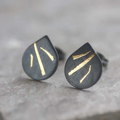 LC Oxidised 10mm Stripe Keum Boo Stud Earrings image 0