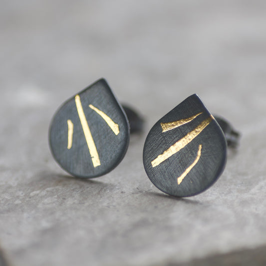 LC Oxidised 10mm Stripe Keum Boo Stud Earrings image 0