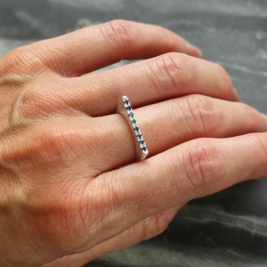 Blue Sapphire Horizontal Pavé Slice Ring image 4