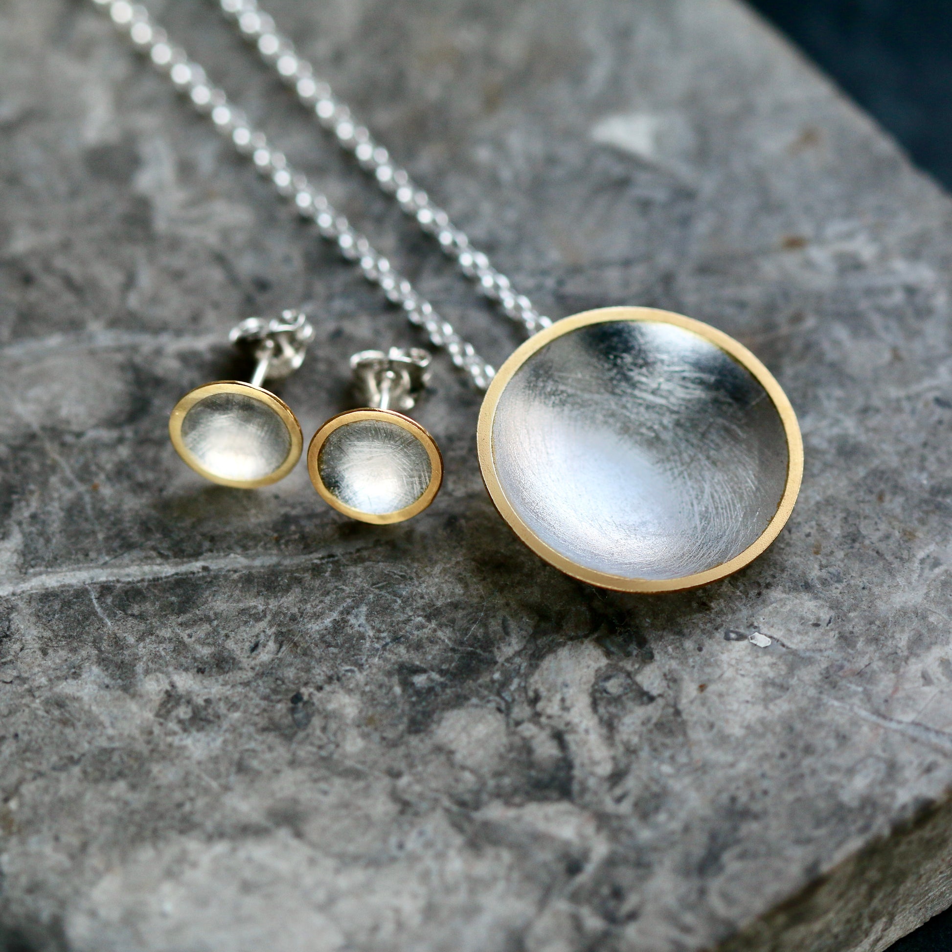 Silver + Gold Concave Pendant Necklace image 1