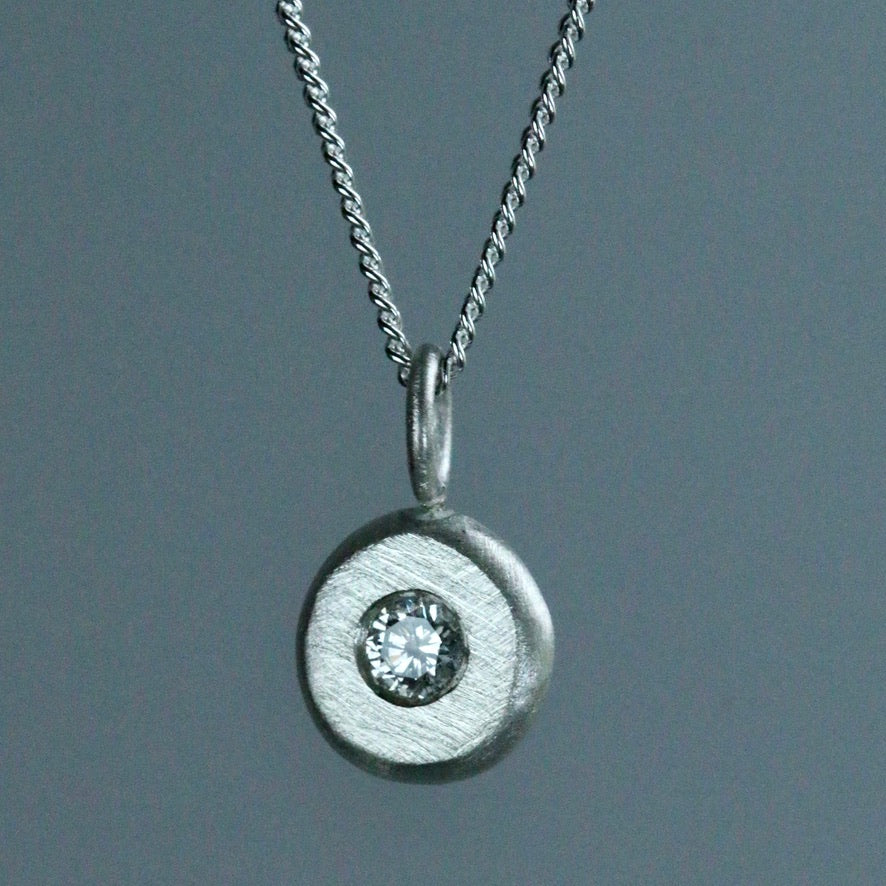 3.2mm Lab Diamond Solid Sterling Silver Pebble Pendant Necklace