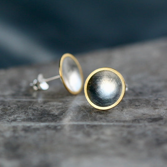 Silver + Gold Concave Disc Studs image 0