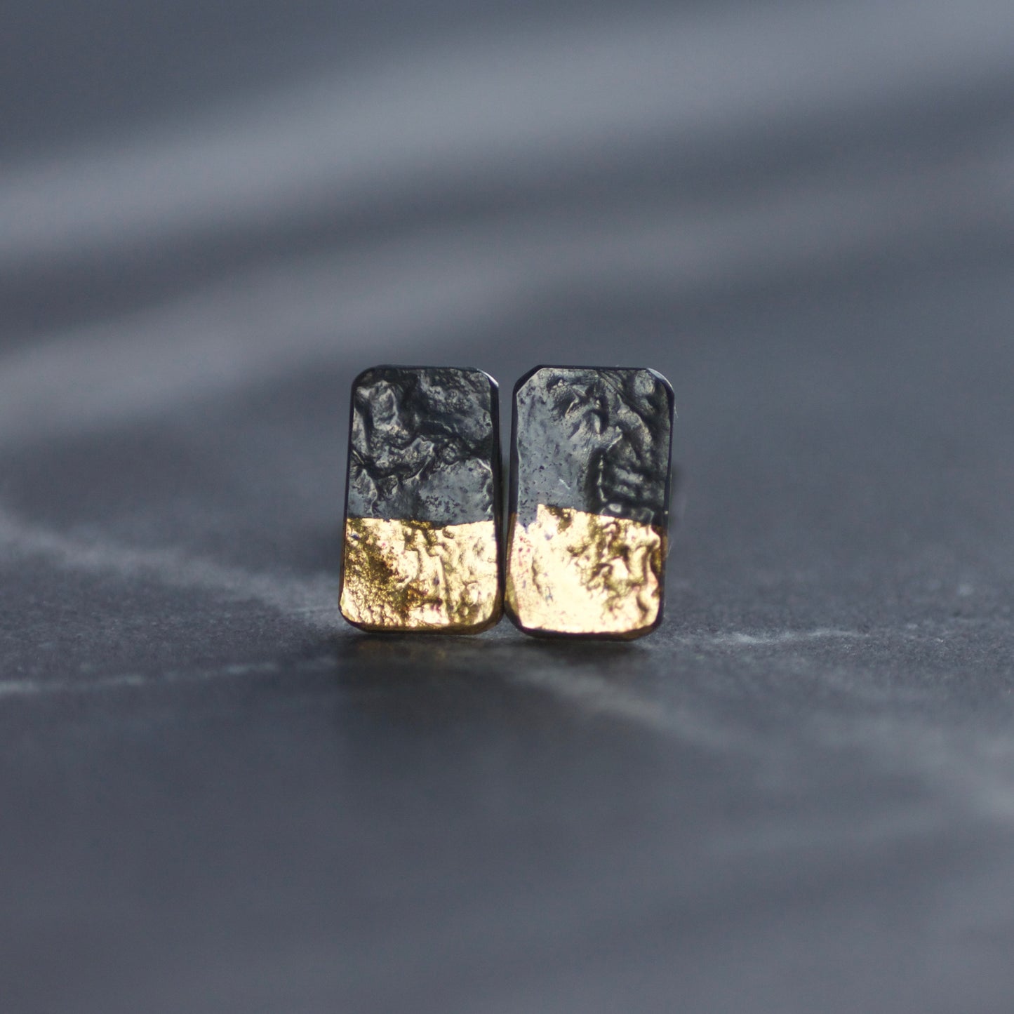 LINEAR Oxidised Mini Dip Block Stud Earrings image 0