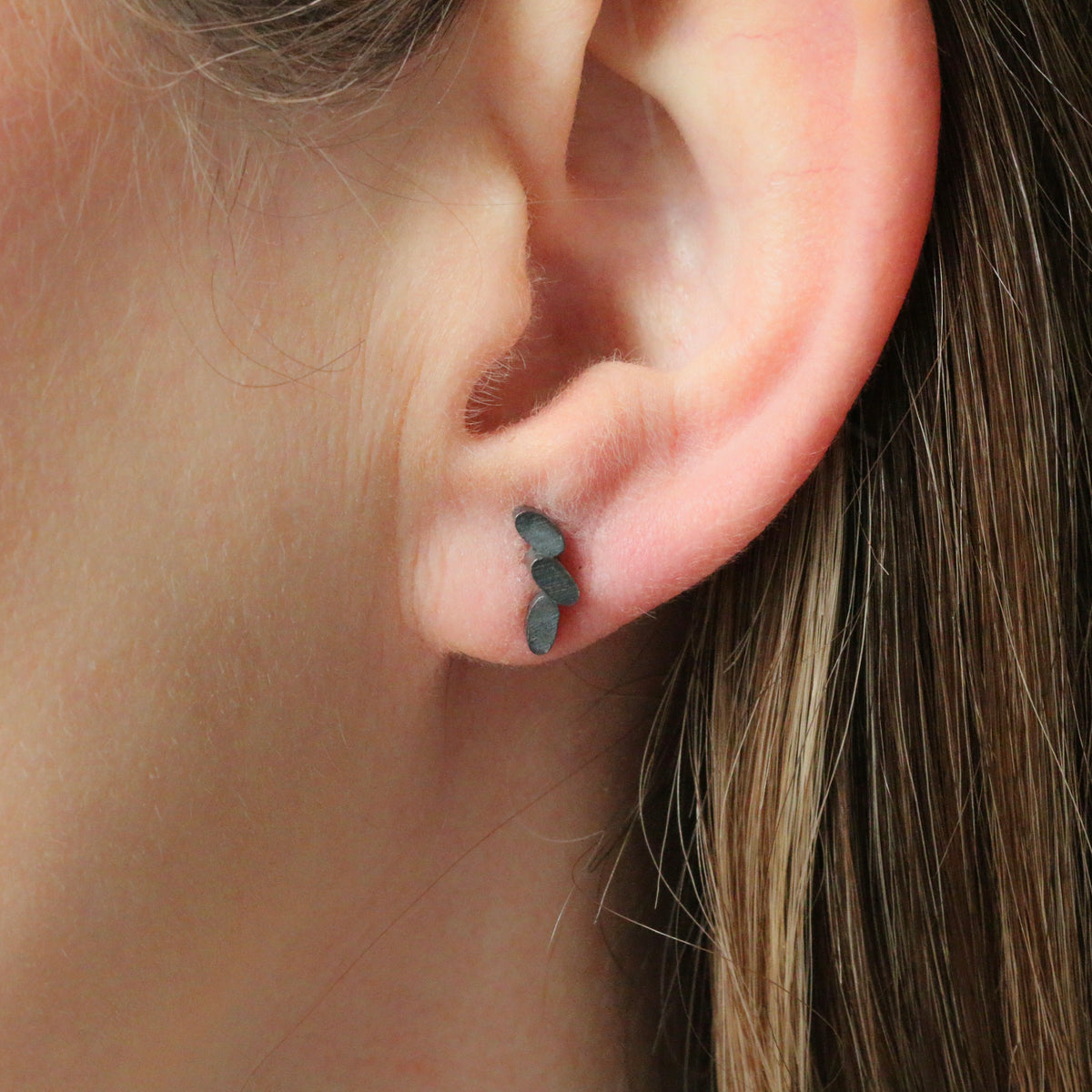 Oxidised Oval Cluster Solid Sterling Silver Stud Earrings