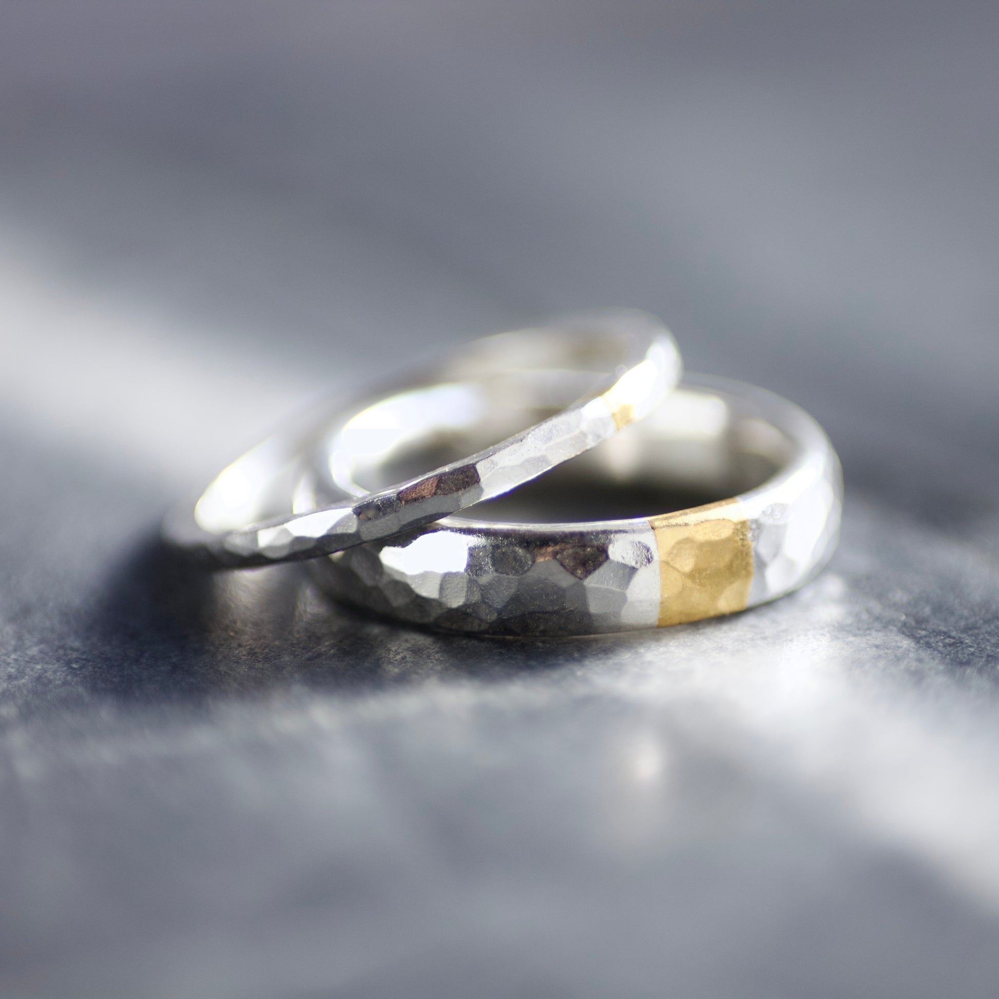 Hammered Silver & Gold Skinny Keum Boo Ring image 3