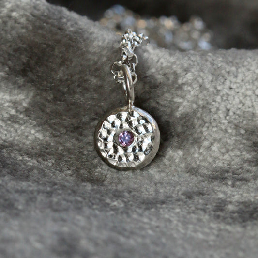 Solid Silver Pebble & Pink Sapphire Pendant Necklace image 0